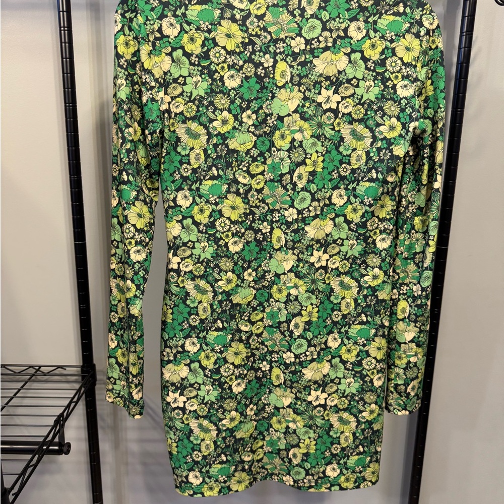 Zara Floral and Solid Green Dress